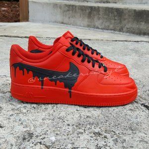 Nike Air Force 1 Custom Sneakers Triple Red Black Drip & Laces Casual Shoes